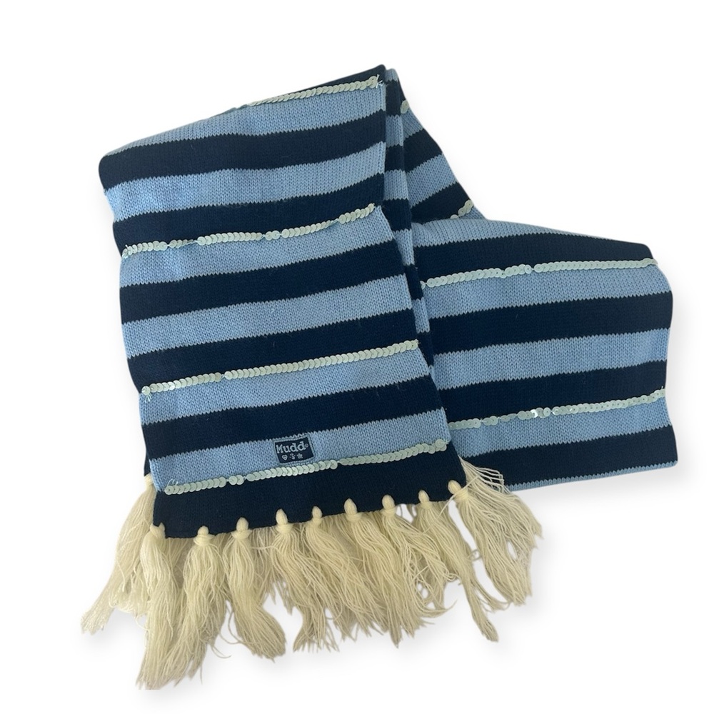 Mudd Y2K Sequin Blue Striped Knit Scarf